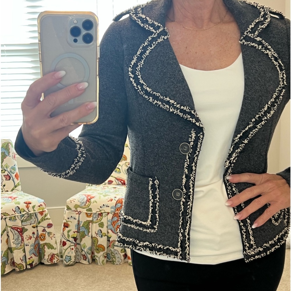 Mystree Knit Jacket With Fringe Size Small - image 2